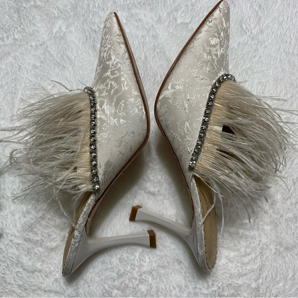 Antonio Melani x Nicola Bathie Liz Ostrich Feathers Rhinestone Dress Mules - Picture 13 of 16